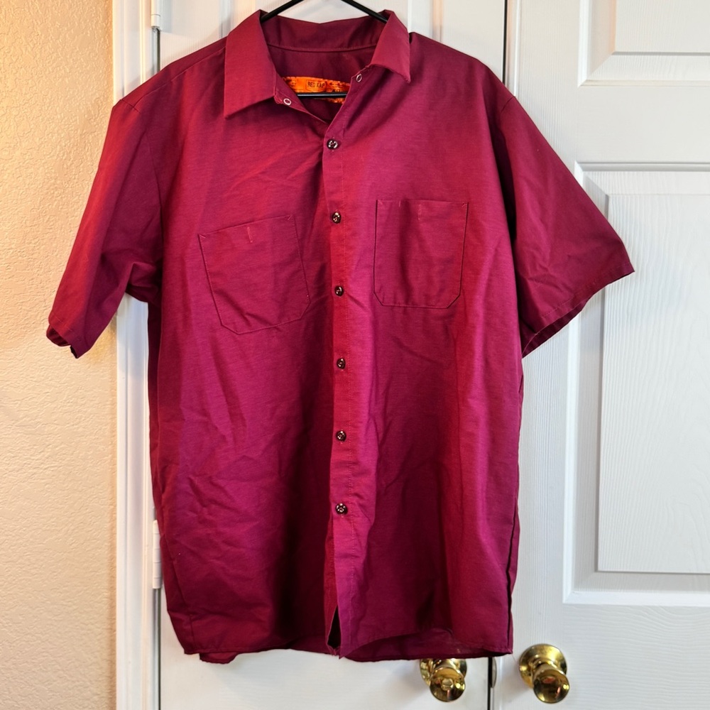 RED KAP Men's Short Sleeve Wine Red Full Front Button Work Shirt, Size XL